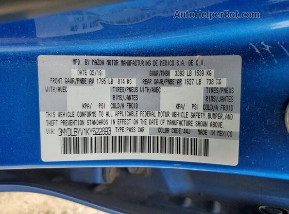 3MYDLBYV1KY522893 2019 TOYOTA YARIS Blue Widok komory silnika
