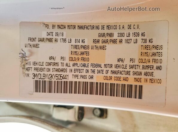 3MYDLBYV2KY505441 2019 TOYOTA YARIS White 