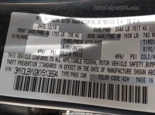 3MYDLBYV2KY513894 2019 TOYOTA YARIS Black Вид підкапотного простору