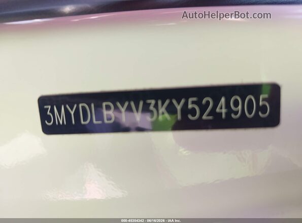 3MYDLBYV3KY524905 2019 TOYOTA YARIS White Engine compartment view