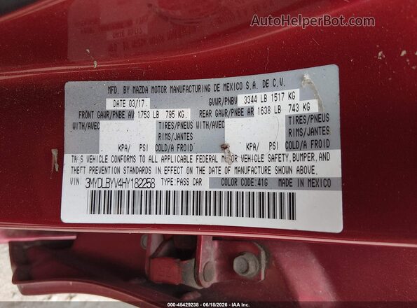 3MYDLBYV4HY182258 2017 TOYOTA YARIS IA Red 