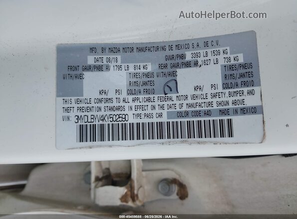 3MYDLBYV4KY502590 2019 TOYOTA YARIS White Engine compartment view