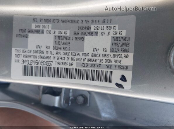 3MYDLBYV5KY504557 2019 TOYOTA YARIS Серебряный Вид подкапотного пространства