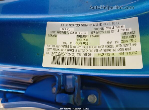 3MYDLBYV5KY522282 2019 TOYOTA YARIS Blue ძრავის განყოფილების ხედი