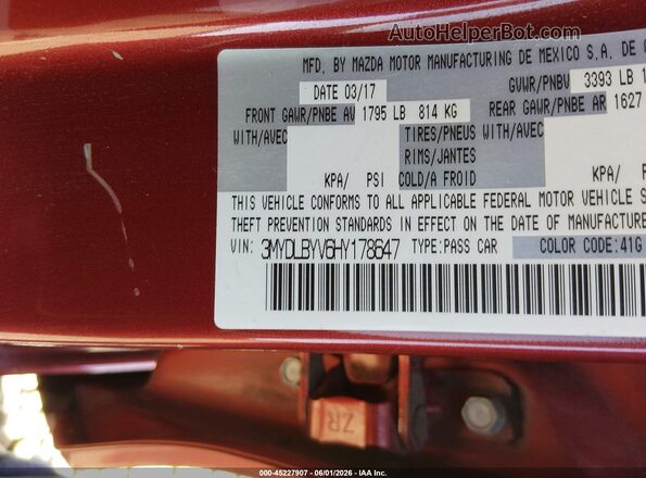 3MYDLBYV6HY178647 2017 TOYOTA YARIS IA Maroon Engine compartment view