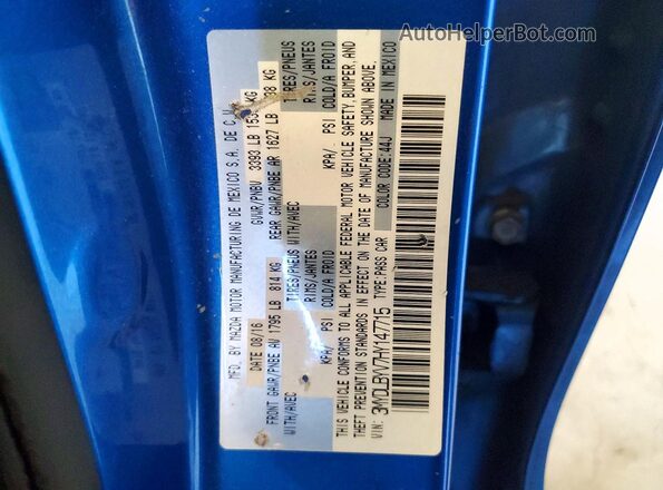 3MYDLBYV7HY147715 2017 TOYOTA YARIS Синий Вид подкапотного пространства