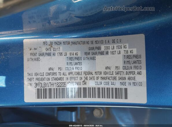 3MYDLBYV7HY182206 2017 TOYOTA YARIS IA Blue Vista del compartimento del motor