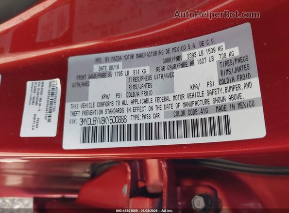 3MYDLBYV8KY500888 2019 TOYOTA YARIS Red Vista del compartimento del motor