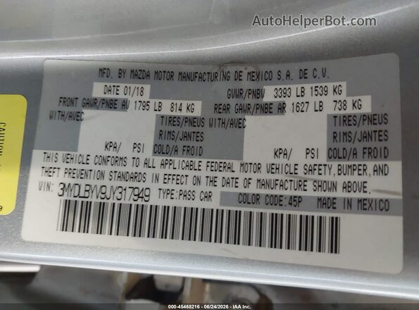 3MYDLBYV9JY317949 2018 TOYOTA YARIS IA Silver Engine compartment view