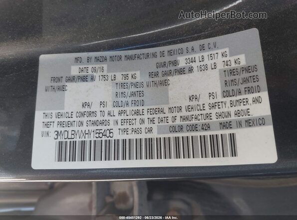 3MYDLBYVXHY155405 2017 TOYOTA YARIS IA Gray Engine compartment view