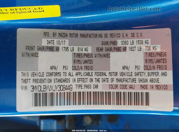 3MYDLBYVXJY308449 2018 TOYOTA YARIS IA Blue Engine compartment view