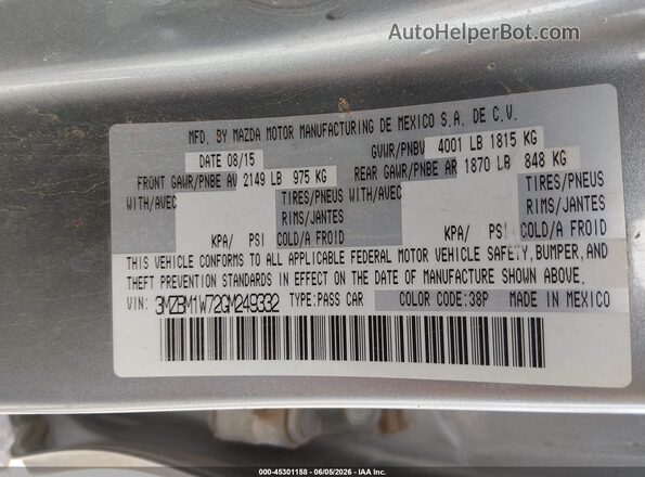 3MZBM1W72GM249332 2016 MAZDA 3 Silver ძრავის განყოფილების ხედი