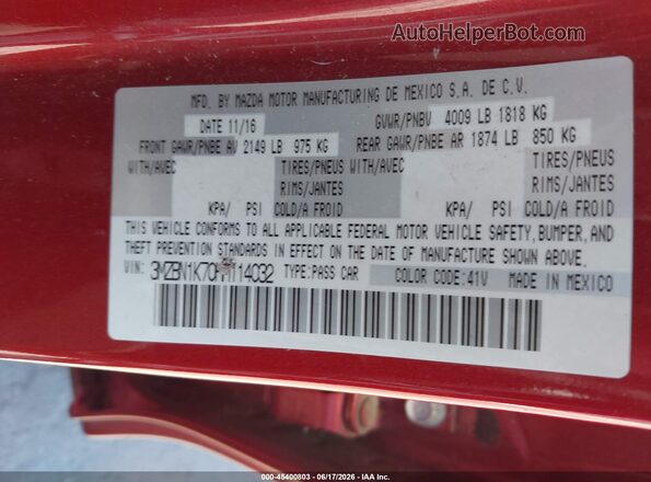 3MZBN1K70HM114032 2017 MAZDA 3 Maroon 