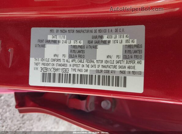 3MZBN1K76HM116383 2017 MAZDA 3 Red Շարժիչի բաժամունքի տեսք