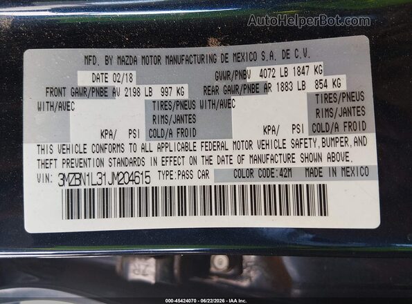 3MZBN1L31JM204615 2018 MAZDA 3 Blue Вид підкапотного простору