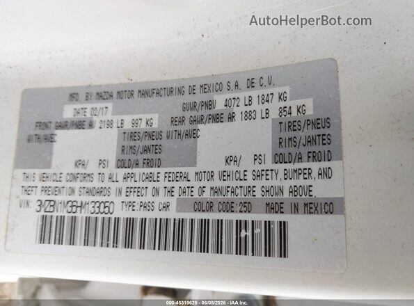 3MZBN1M36HM133050 2017 MAZDA 3 White Engine compartment view