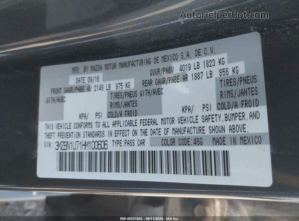 3MZBN1U71HM100606 2017 MAZDA 3 Серый Вид подкапотного пространства