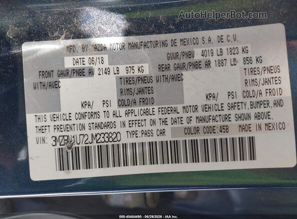 3MZBN1U72JM233820 2018 MAZDA 3 Blue Widok komory silnika