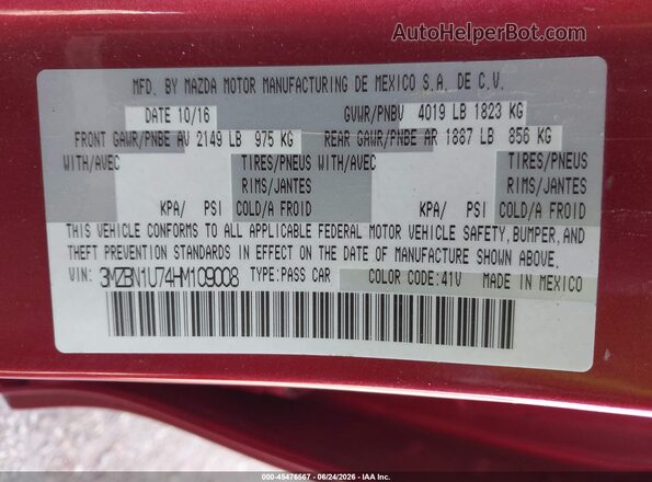 3MZBN1U74HM109008 2017 MAZDA 3 Red Вид підкапотного простору