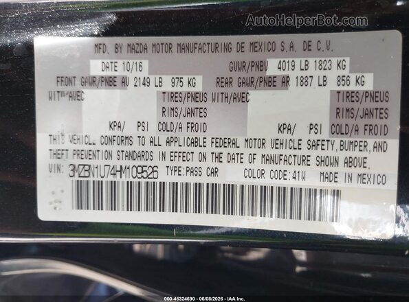 3MZBN1U74HM109526 2017 MAZDA 3 Black 
