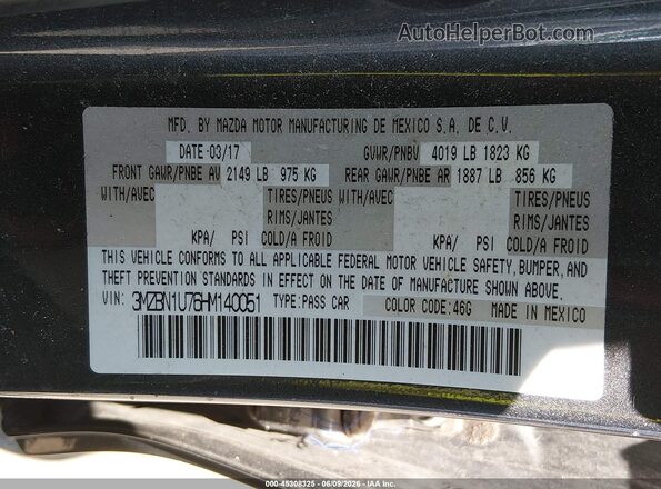 3MZBN1U76HM140051 2017 MAZDA 3 Gray 
