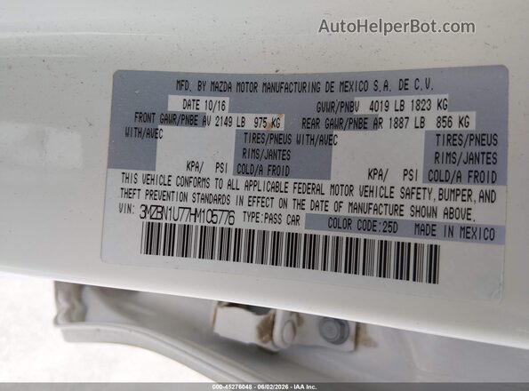 3MZBN1U77HM105776 2017 MAZDA 3 White Շարժիչի բաժամունքի տեսք