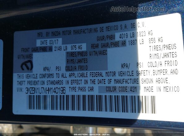 3MZBN1U7XHM140196 2017 MAZDA 3 Dark Blue Շարժիչի բաժամունքի տեսք