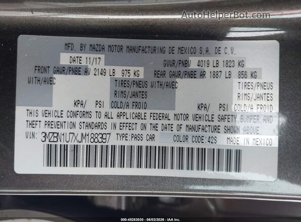 3MZBN1U7XJM188397 2018 MAZDA 3 Brown 