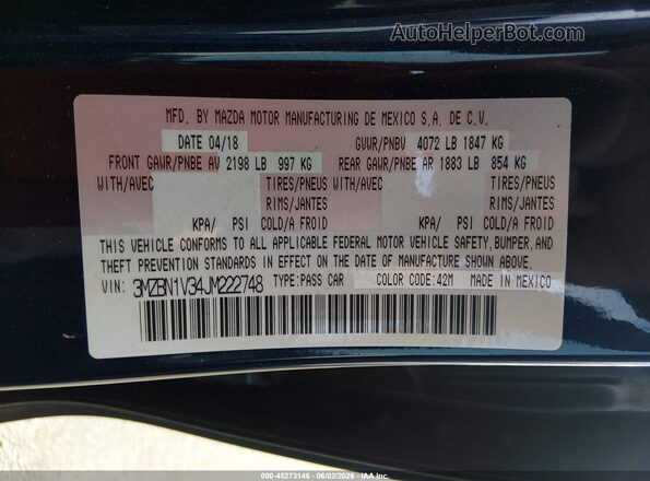 3MZBN1V34JM222748 2018 MAZDA 3 Blue 