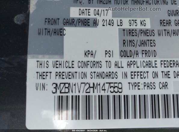 3MZBN1V72HM147559 2017 MAZDA 3 Gray Engine compartment view