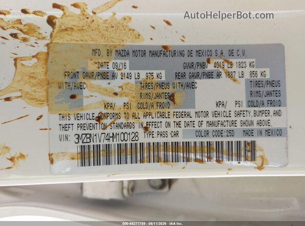 3MZBN1V74HM100128 2017 MAZDA 3 White Engine compartment view