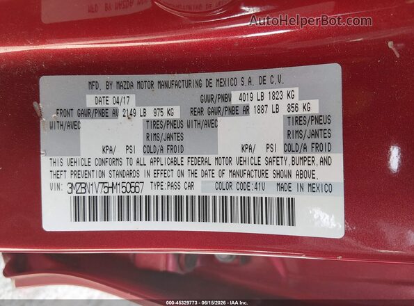3MZBN1V75HM150567 2017 MAZDA 3 Red 