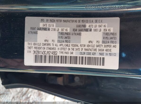 3MZBN1W30JM214662 2018 MAZDA 3 Синий Вид подкапотного пространства