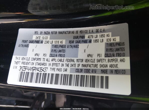 3MZBPAAM9RM405437 2024 MAZDA 3 Черный Вид подкапотного пространства