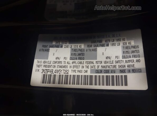 3MZBPABL4NM317282 2022 MAZDA 3 Black Вид підкапотного простору