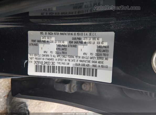 3MZBPABL9MM251360 2021 MAZDA 3 Синий Вид подкапотного пространства