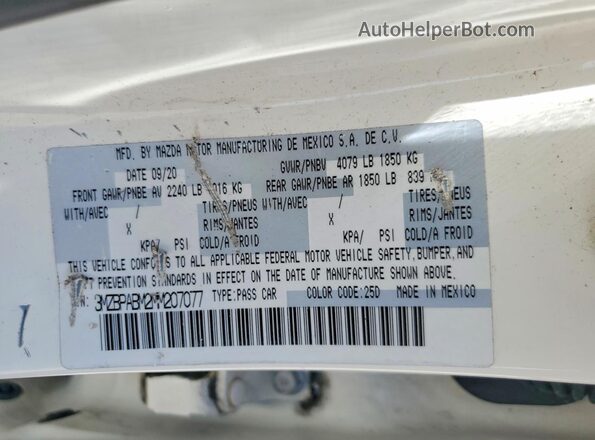 3MZBPABM2MM207077 2021 MAZDA 3 White Engine compartment view