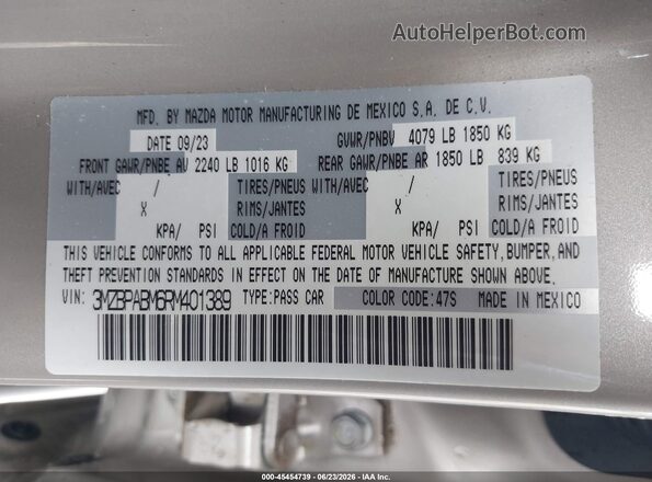 3MZBPABM6RM401389 2024 MAZDA 3 Beige Vista del compartimento del motor