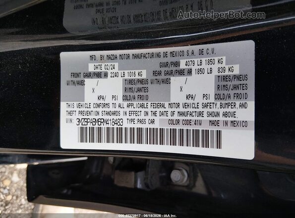 3MZBPABM6RM418483 2024 MAZDA 3 Black Вид підкапотного простору