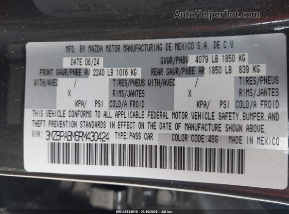 3MZBPABM6RM430424 2024 MAZDA 3 Gray Շարժիչի բաժամունքի տեսք