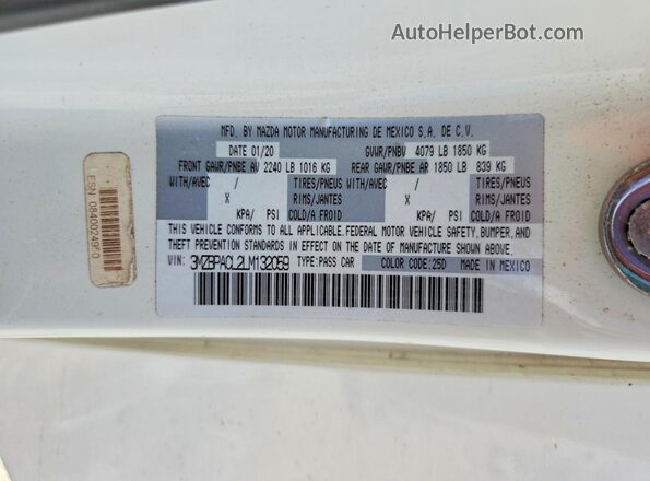 3MZBPACL2LM132059 2020 MAZDA 3 White Շարժիչի բաժամունքի տեսք