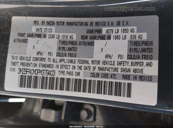 3MZBPACM0PM379403 2023 MAZDA 3 Gray Engine compartment view