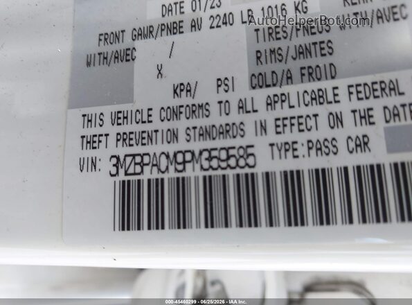 3MZBPACM9PM359585 2023 MAZDA 3 White Շարժիչի բաժամունքի տեսք