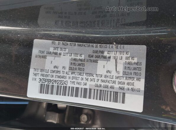 3MZBPBBM2MM206243 2021 MAZDA 3 Gray Engine compartment view