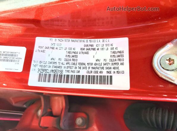 3MZBPBCLXMM253168 2021 MAZDA 3 Red ძრავის განყოფილების ხედი