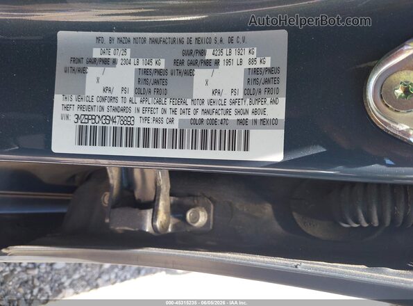 3MZBPBCM3SM478893 2025 MAZDA 3 Teal ძრავის განყოფილების ხედი