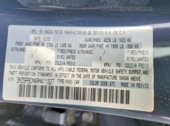 3MZBPBCM4RM411827 2024 MAZDA 3 Gray 