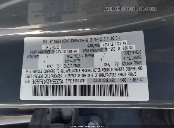 3MZBPBCM7PM363754 2023 MAZDA 3 Gray ძრავის განყოფილების ხედი