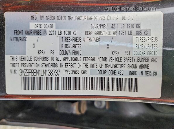 3MZBPBEM1LM138737 2020 MAZDA 3 Gray Engine compartment view