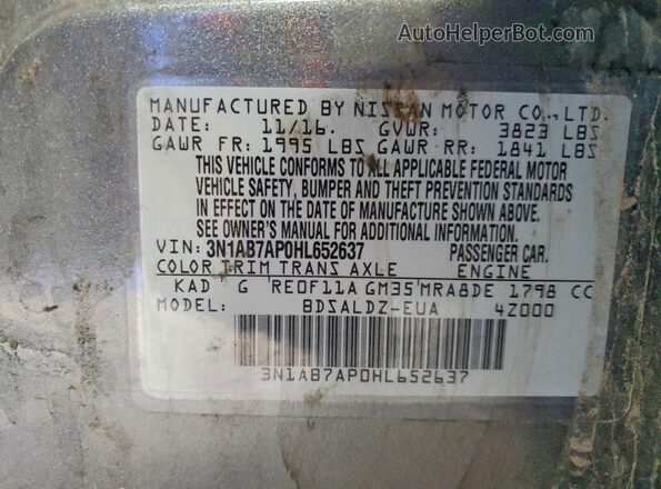 3N1AB7AP0HL652637 2017 NISSAN SENTRA Gray Շարժիչի բաժամունքի տեսք